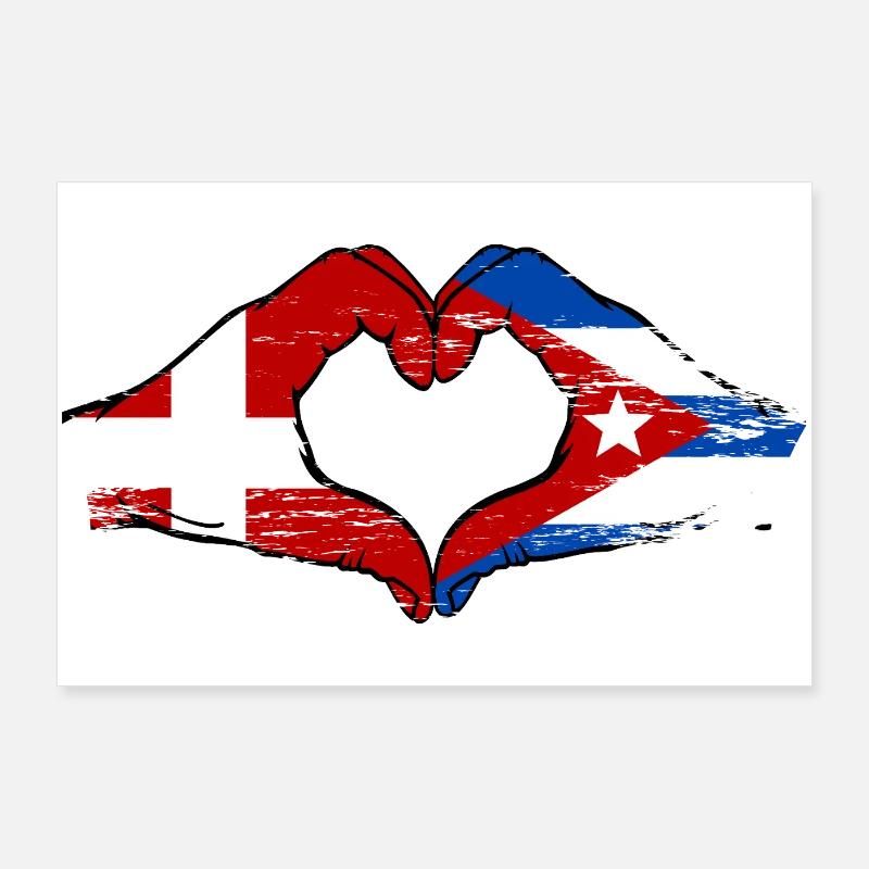 Danemark, Drapeau de Cuba, mains de cœur Poster 90 x 60 cm