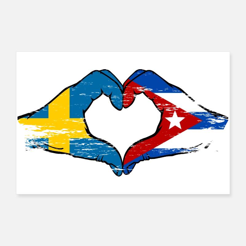 Drapeau Suède-Cuba Mains en forme de cœur utilisées Poster 90 x 60 cm