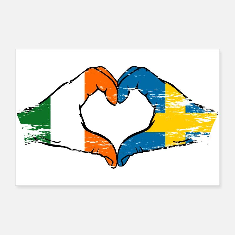 Irlande Drapeau Suède Mains en forme de cœur Poster 90 x 60 cm