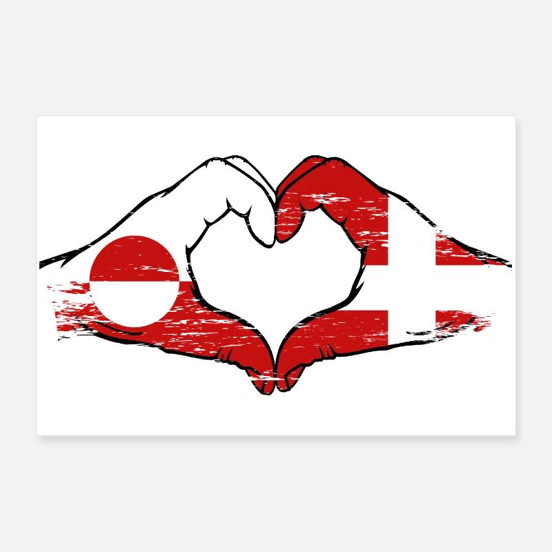 Mains du drapeau du Groenland, Danemark, forme de cœur utilisée Poster 90 x 60 cm