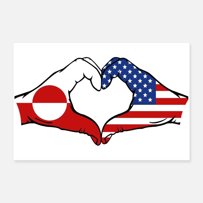 Drapeau des États-Unis Mains Forme de cœur Poster 90 x 60 cm