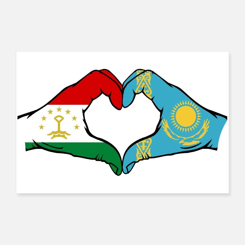 Drapeau du Kazakhstan Mains en forme de cœur Poster 90 x 60 cm