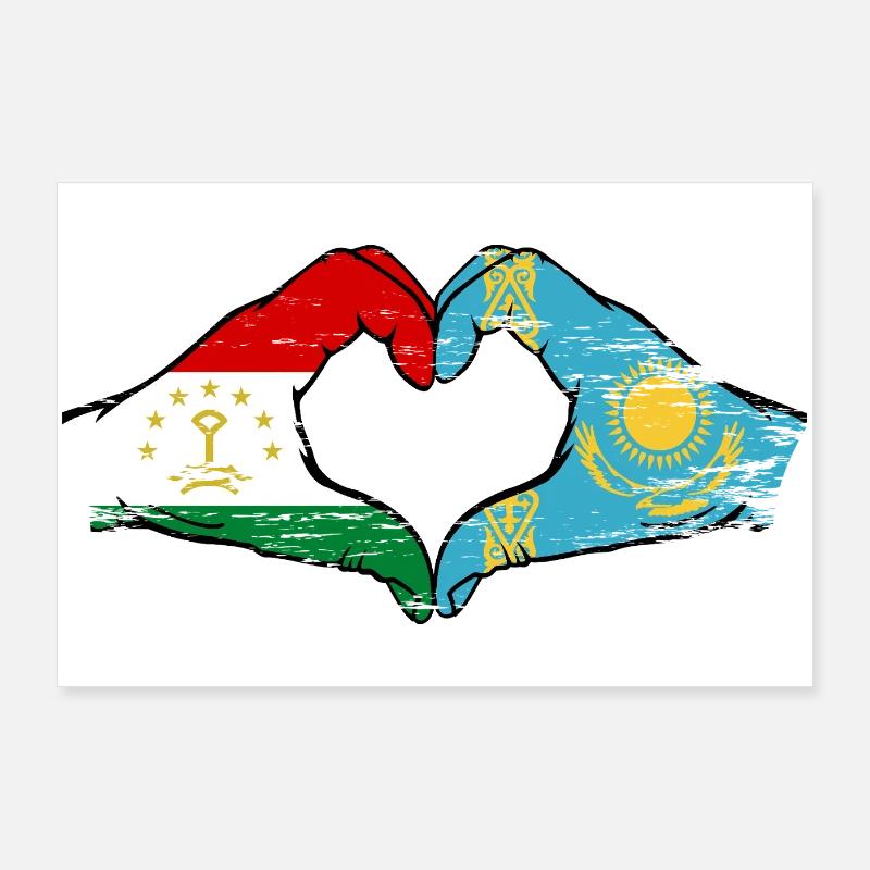 Drapeau du Kazakhstan Mains en forme de cœur Poster 90 x 60 cm