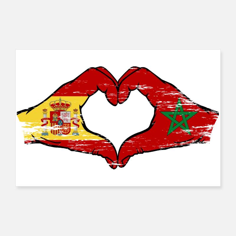 Mains utilisées pour le drapeau du drapeau de l’Espagne et du Maroc Poster 90 x 60 cm