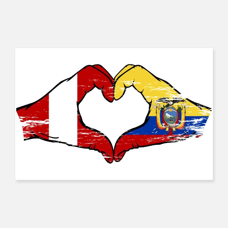 Peru Ecuador Flags Heart Used Poster 36" x 24" (90x60 cm)