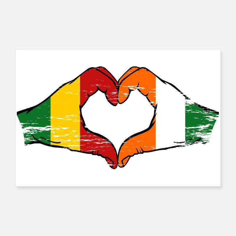 Mali Côte d’Ivoire Drapeau Mains Cœur Poster 90 x 60 cm