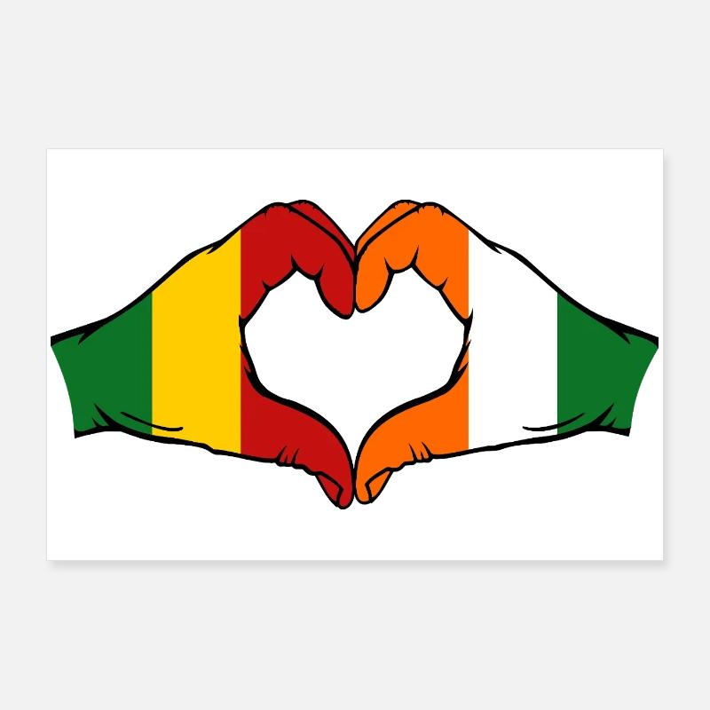 Drapeau de la Côte d’Ivoire du Mali Mains en forme de cœur Poster 90 x 60 cm