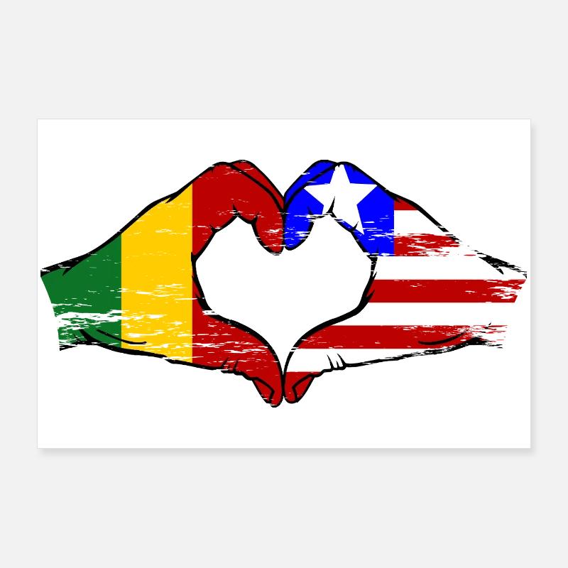 Mains du drapeau Mali du Libéria Mains de cœur utilisées Poster 90 x 60 cm