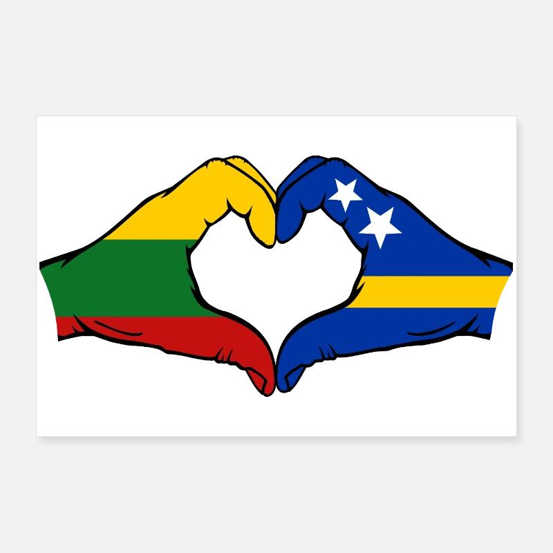 Lithuania Curacao Flag Hands Heart Shape Poster 36" x 24" (90x60 cm)
