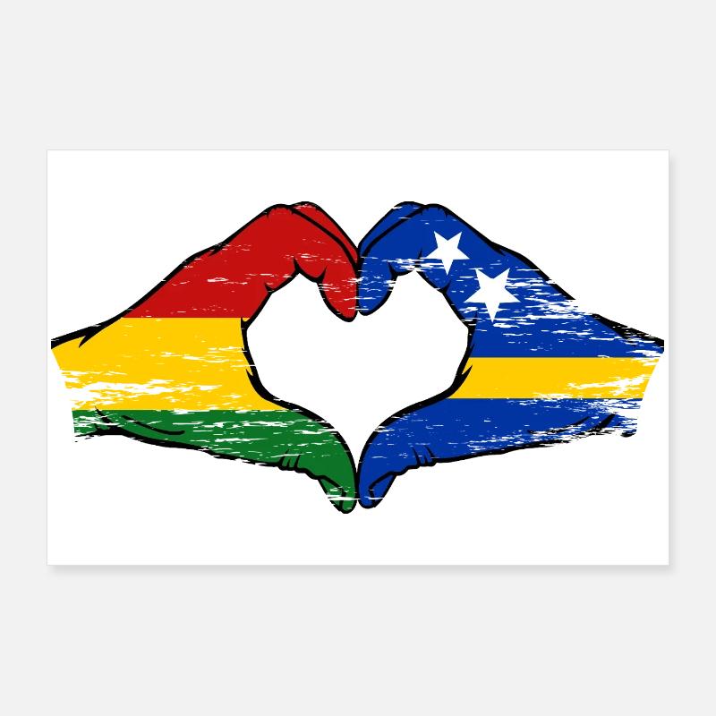 Mains du drapeau de Curaçao en forme de cœur de la Bolivie utilisé Poster 90 x 60 cm