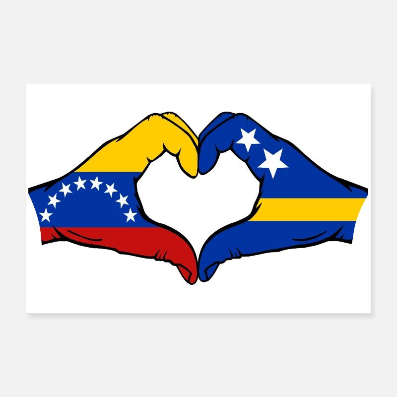 Venezuela Drapeau Curaçao Mains en forme de cœur Poster 90 x 60 cm