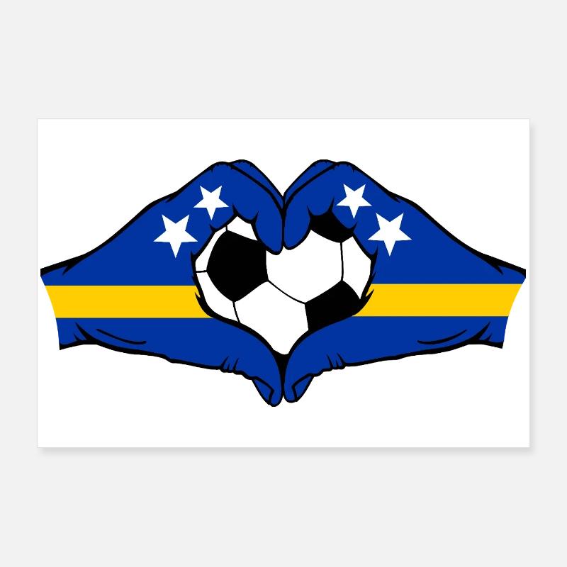 Mains du drapeau de Curaçao en forme de cœur Poster 90 x 60 cm