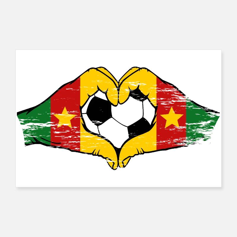 Mains du drapeau camerounais en forme de cœur utilisées Poster 90 x 60 cm
