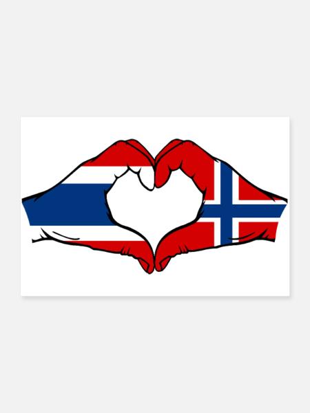 Thailand Schweden Flagge Hände Herzform - Poster 90x60 cm - Weiß - Vorne