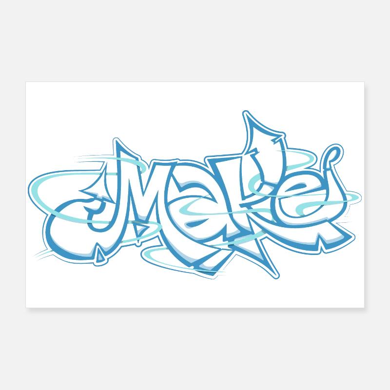 Blue word make graffiti Poster 36" x 24" (90x60 cm)