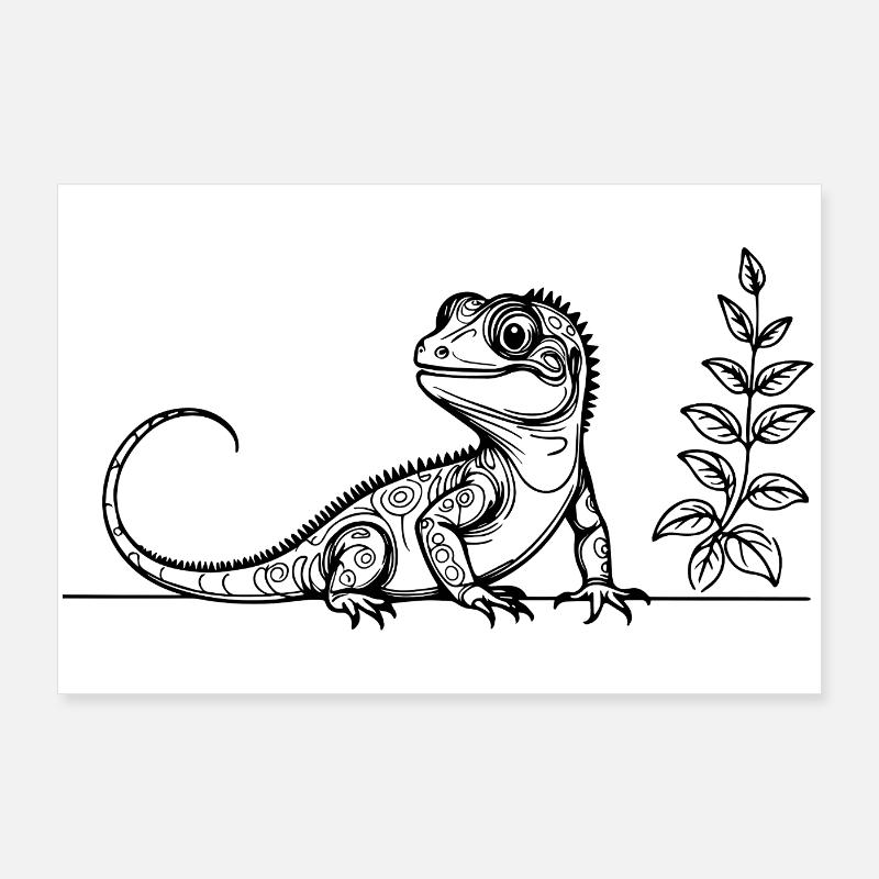 Eidechsen Line Art – Welt-Eidechsen-Tag Design Poster 90x60 cm