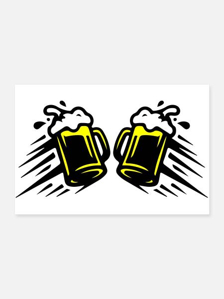 Icône du toast au verre bière - Poster 90 x 60 cm - blanc - Devant