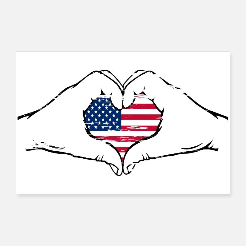 Drapeau des États-Unis en forme de coeur utilisé Poster 90 x 60 cm