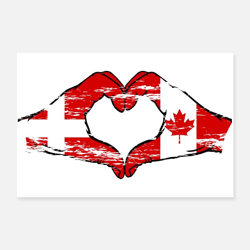 Danemark Canada forme de coeur avec les mains utilisées Poster 90 x 60 cm