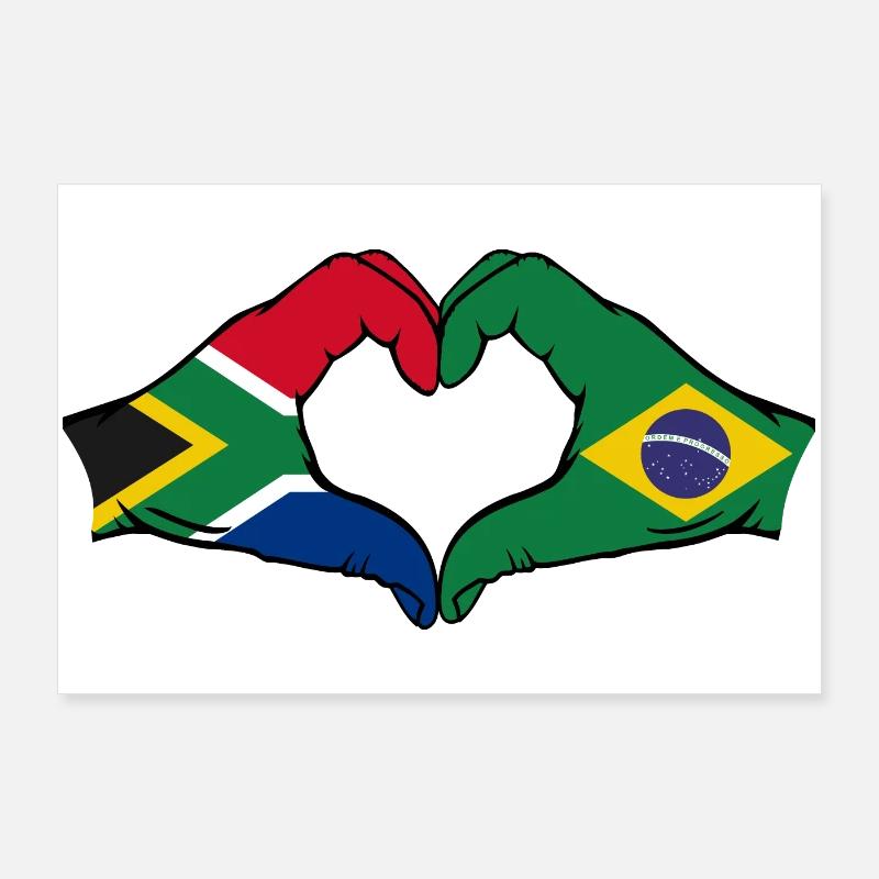 Afrique du Sud Brésil Drapeau Mains Forme De Coeur Poster 90 x 60 cm