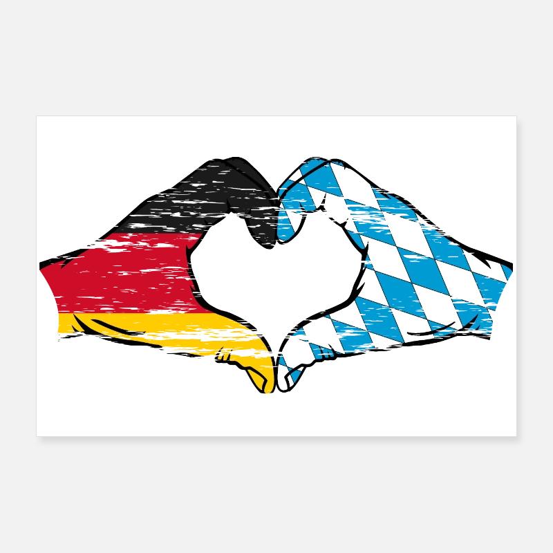 Allemagne Bavière Drapeau Mains Coeur Forme Utilisé Poster 90 x 60 cm
