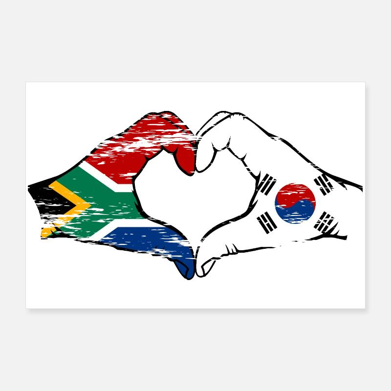Afrique du Sud Drapeau Corée du Sud Mains Coeur Forme Utilisé Poster 90 x 60 cm