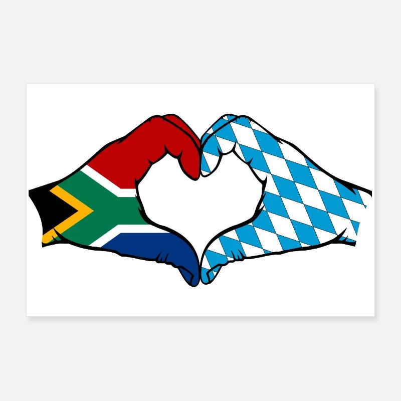 Afrique du Sud Bavière Drapeau Mains Coeur Forme Poster 90 x 60 cm