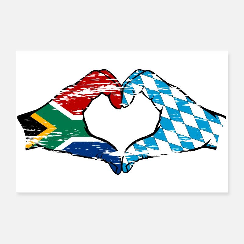 Afrique du Sud Bavière drapeau mains coeur utilisé Poster 90 x 60 cm