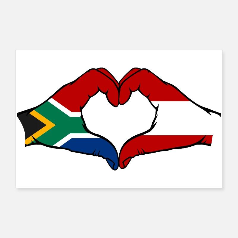Afrique du Sud Autriche Drapeau Mains Coeur Forme Poster 90 x 60 cm