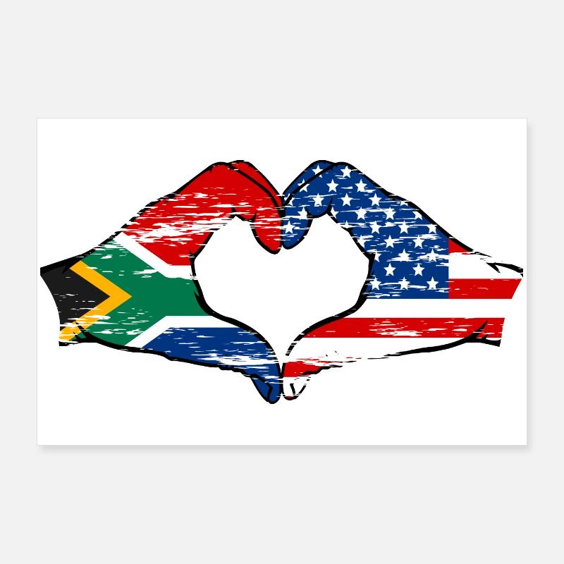 Afrique du Sud États-Unis drapeau mains forme de coeur utilisé Poster 90 x 60 cm