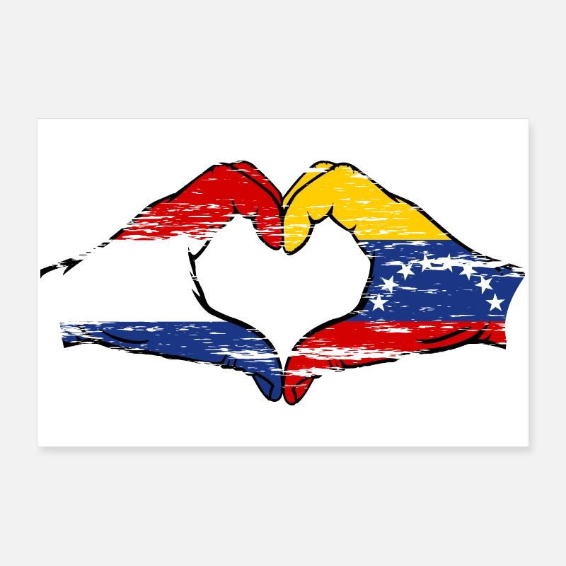 Drapeau Hollande Venezuela mains forme de coeur utilisé Poster 90 x 60 cm