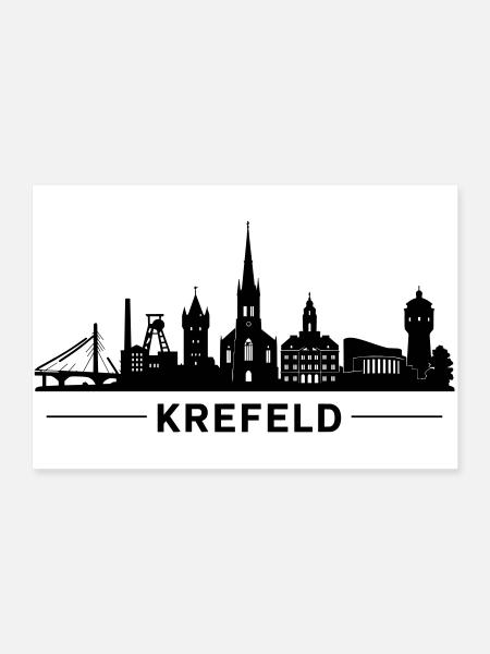 Krefeld Skyline - Poster 90x60 cm - Weiß