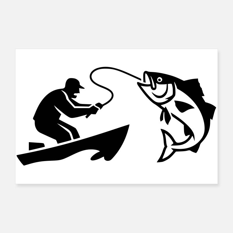 Silhouette de poisson pêcheur bateau Poster 90 x 60 cm