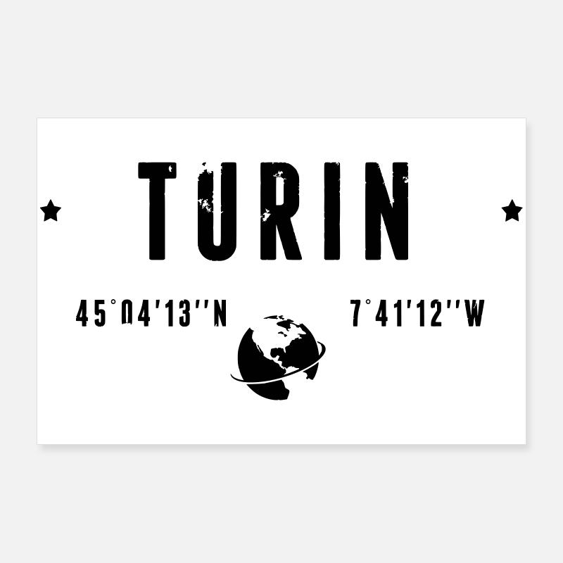 Turin Italy Coordinates Gps Globe Poster 36" x 24" (90x60 cm)