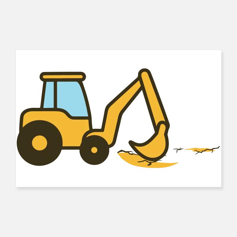 Cartoon-Bagger im Sand - Poster 90x60 cm - Weiß