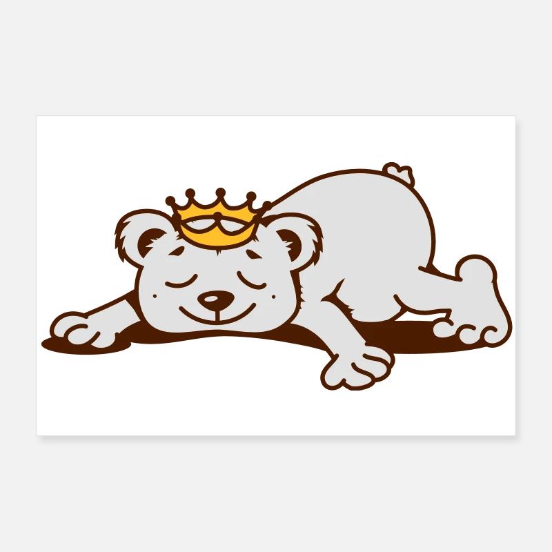 Bär mit Krone schläft - Poster 90x60 cm - Weiß