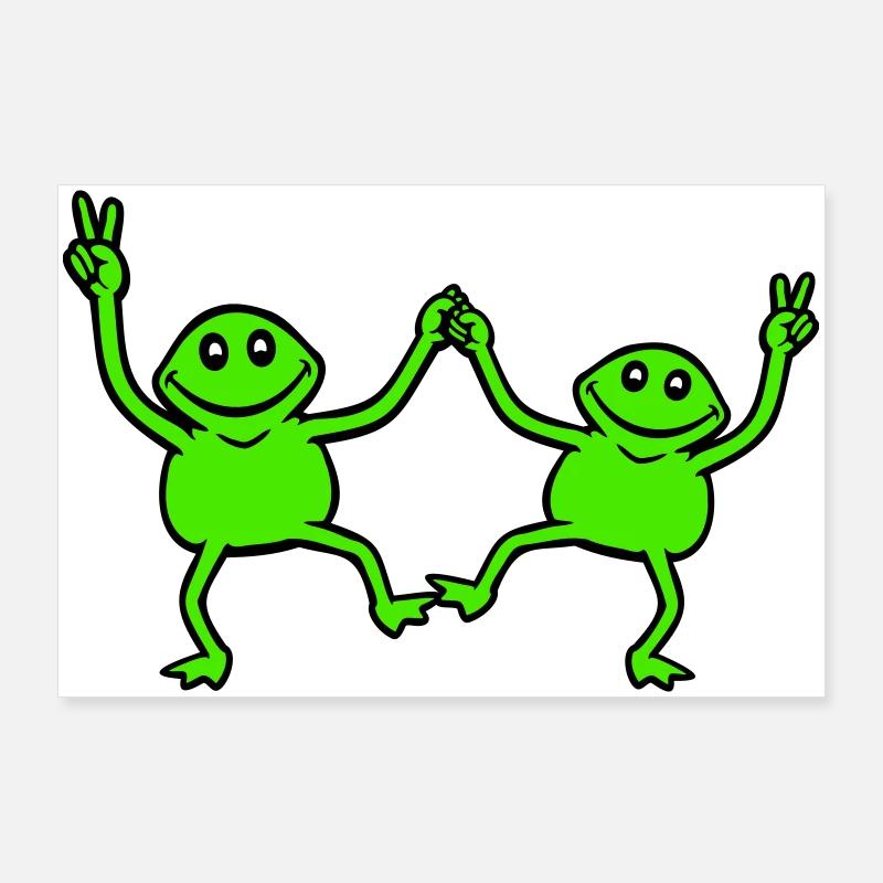 2 Frogs Dancing Peace Sign Victory Hand Team Poster 36" x 24" (90x60 cm)