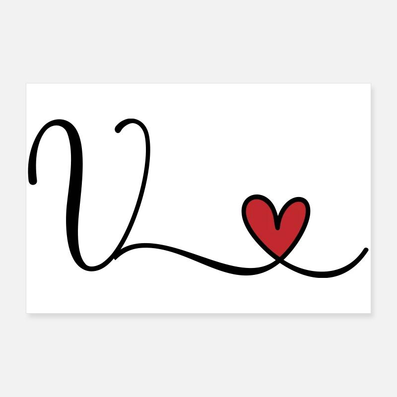 Letter V Monogram Initial Heart Poster 36" x 24" (90x60 cm)