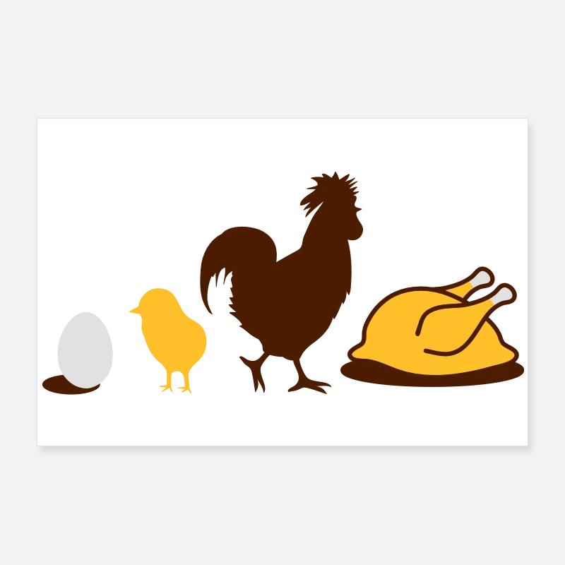 un oeuf, un poulet, un coq et une poule Evolution Poster 90 x 60 cm