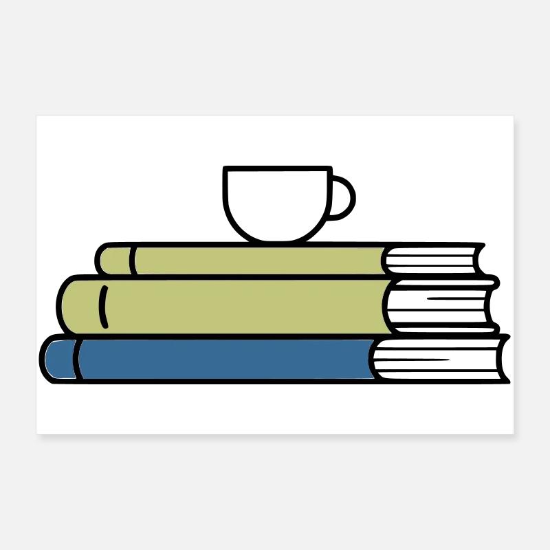 Bücherstapel Kaffeetasse Farbig Poster 90x60 cm