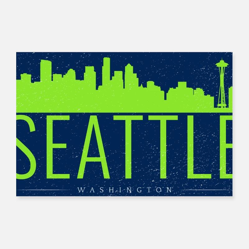 Silhouette vert vif de la Skyline de Seattle Poster 30 x 20 cm
