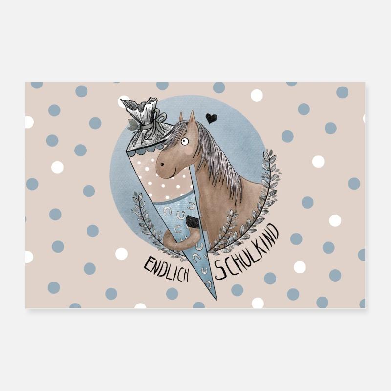 Endlich Schulkind Niedliches Pferd mit Schultüte - Poster 30x20 cm - Weiß