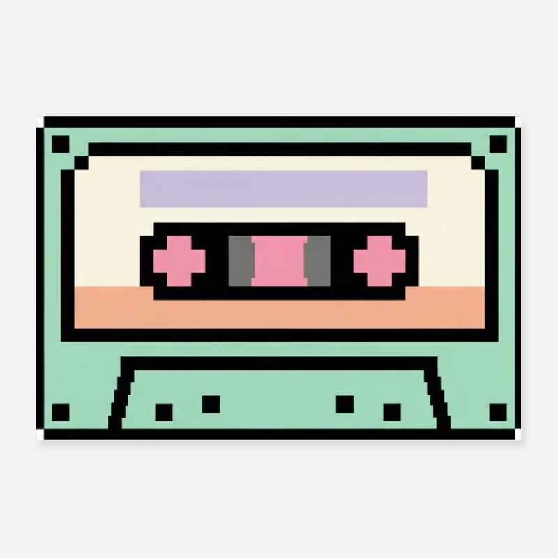 Retro 8-Bit-Pixel-Art-Kassette - Poster 30x20 cm - Weiß