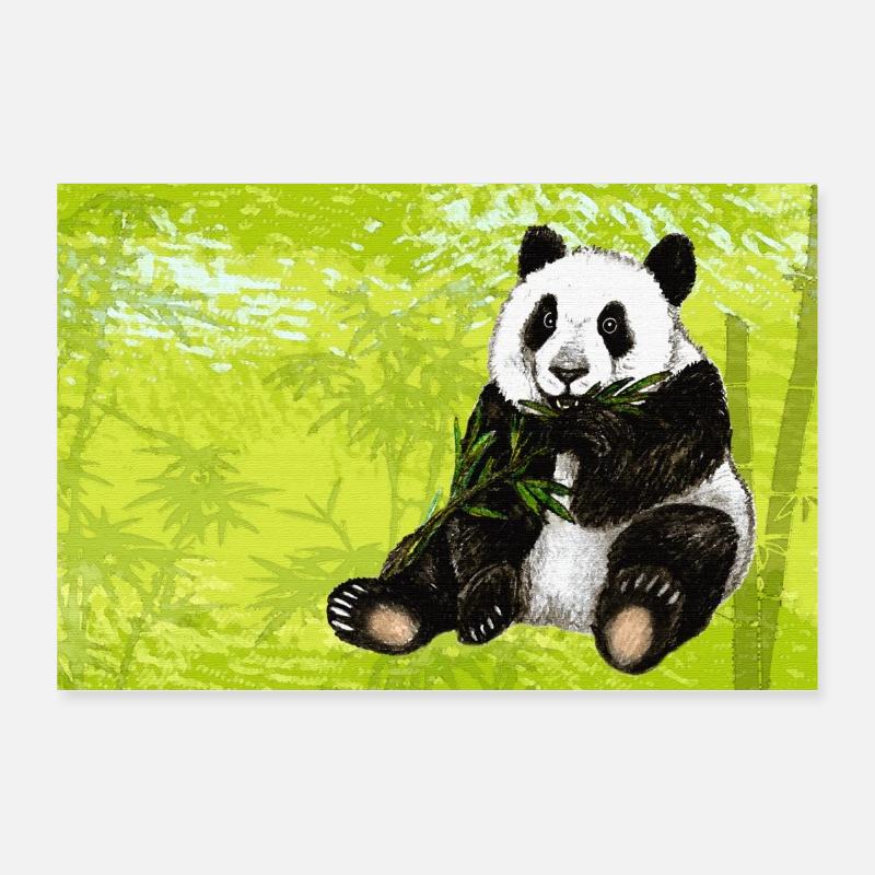 Ours panda mignon avec bambou dans la forêt de bambous Poster 30 x 20 cm
