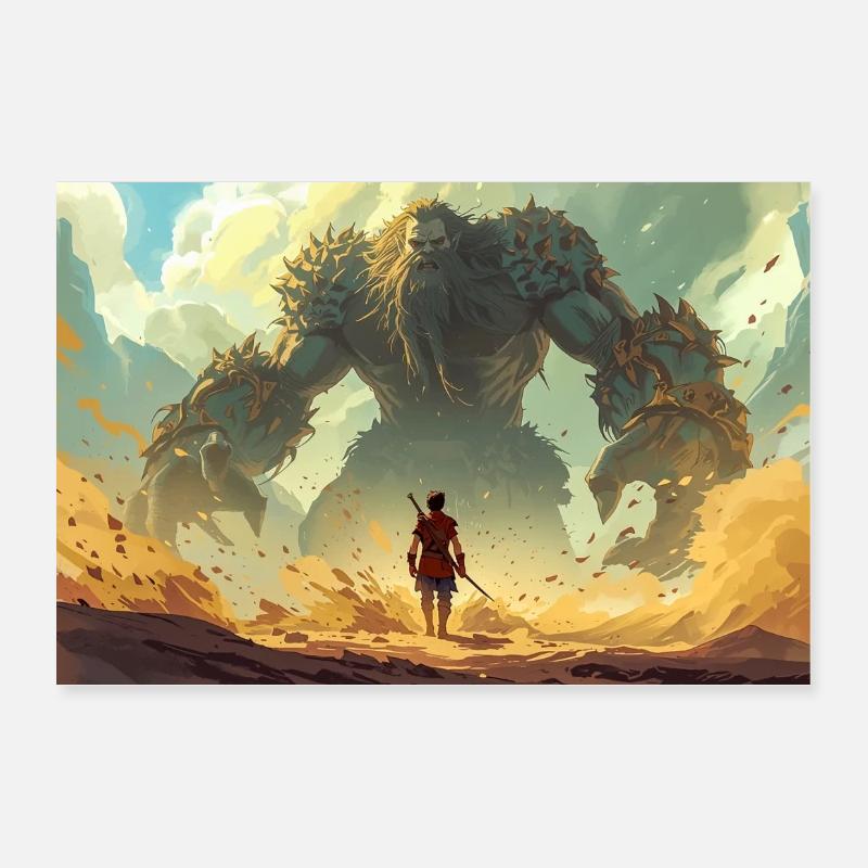 David vs Goliath: young shepherd faces giant warri Poster 12" x 8" (30x20 cm)