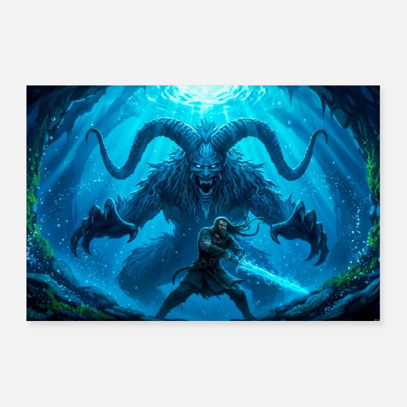 Beowulf combat le Monstre avec l’Épée Ancienne Nord Poster 30 x 20 cm
