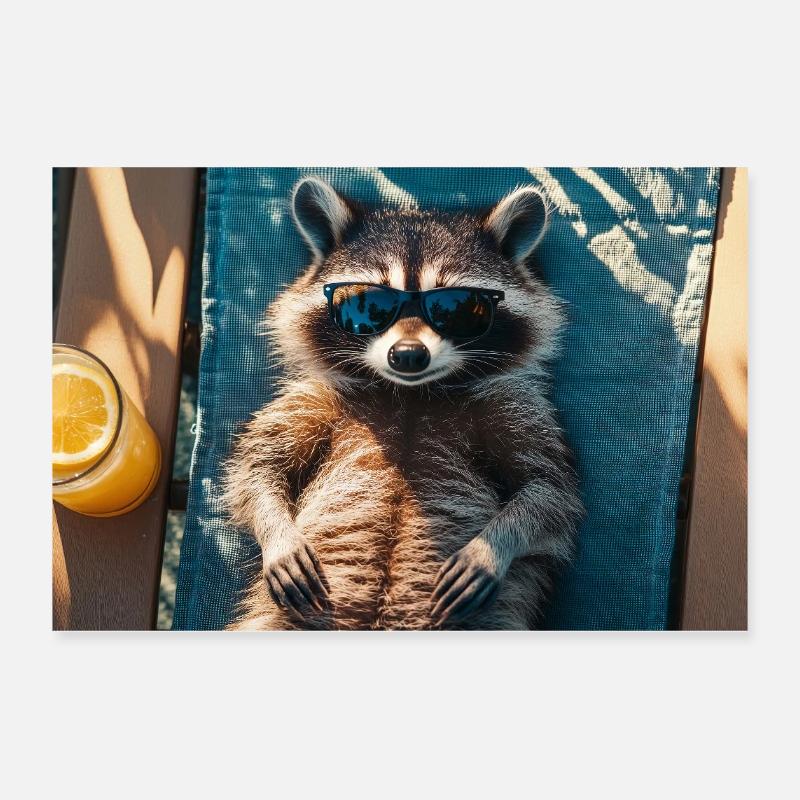 Waschbär im Urlaub - Poster 30x20 cm - Weiß