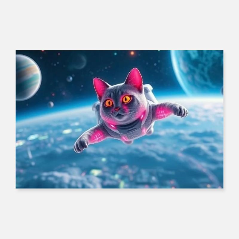 Katze Astronaut - Poster 30x20 cm - Weiß