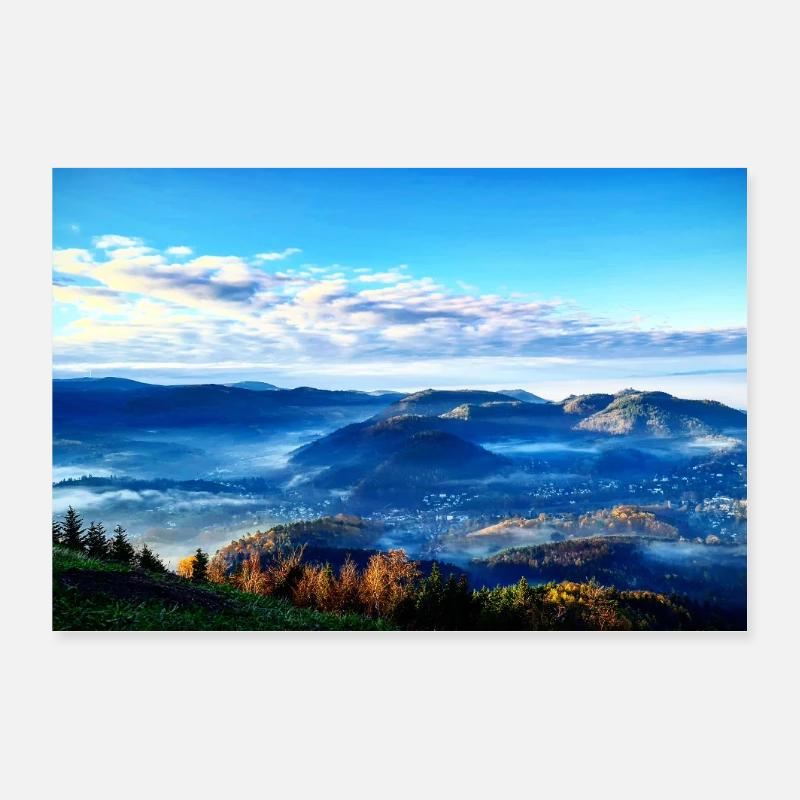 Morgennebel Berglandschaft Poster 30x20 cm