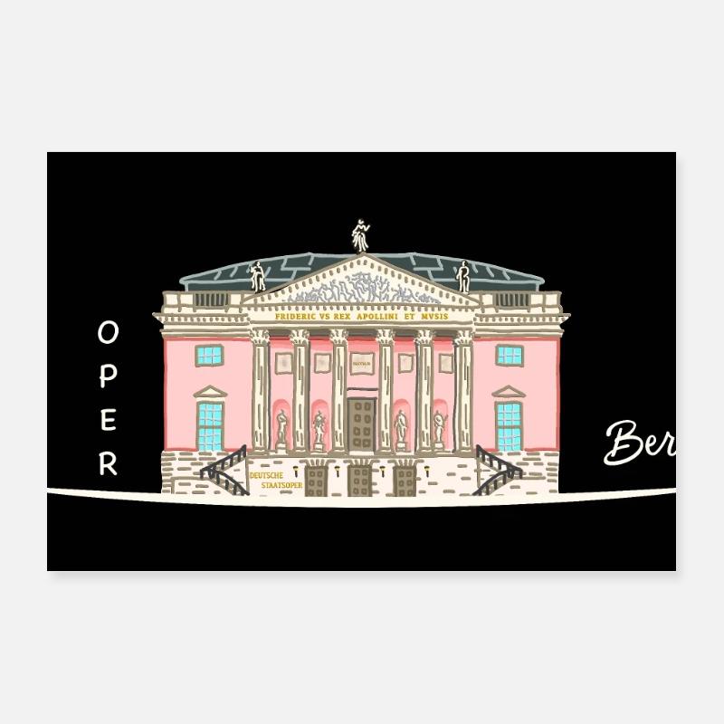 Berlin, Oper unter den Linden, Zeichnung - Poster 30x20 cm - Weiß